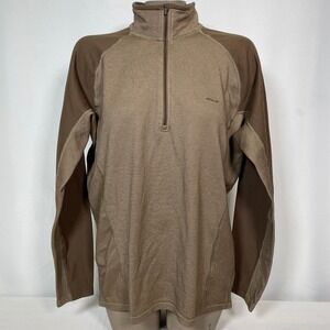 Patagonia Capilene Quarter Zip Base Layer Brown Waffle Knit Top Women's LARGE